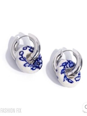 Comfortable Cruise Blue Ceramic Bead Silver Hoop Earrings Fashion Jewelry